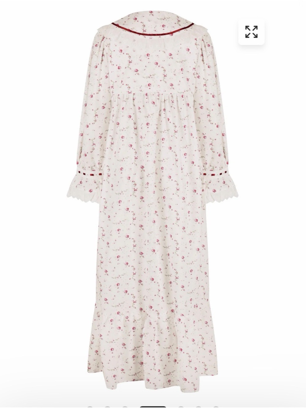 Long Floral Nightgown with Ruffled Collar - Pink Floral - Picture 4 of 5